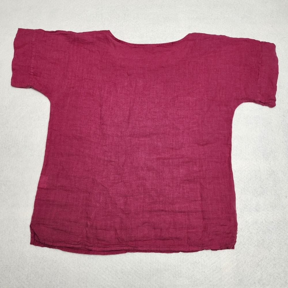 Francesca Bettini Italy Linen Boxy Top Large Pink Pocket Lagenlook Boho Coastal - Picture 4 of 6